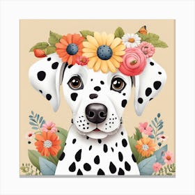 Floral Baby Dalmatian Dog Nursery Illustration (14) Canvas Print