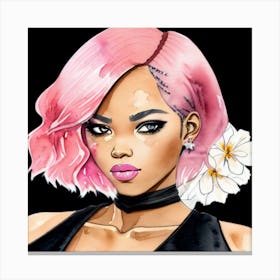 Afro Girl With Pink Hair Canvas Print