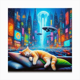 Cat Sleeping In The City 1 Canvas Print