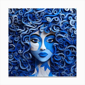 Blue Afro Beauty With Curls Canvas Print