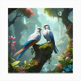 Two Parrots In The Forest 1 Canvas Print