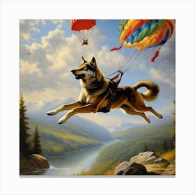 Dog Flying Parachute 1 Canvas Print