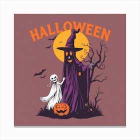 Halloween Witch And Ghost Canvas Print