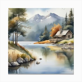 Cabin By The Lake 3 Canvas Print