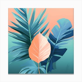 Tropical Leaves, pleasing colors of Peach and Blue, 1291 Canvas Print