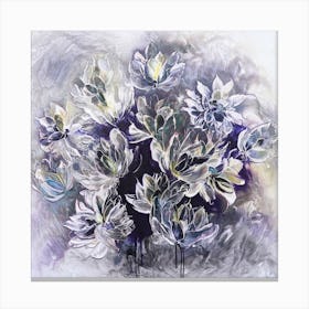 Grey And Blue Flower Painting Square Canvas Print