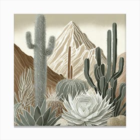 Firefly Modern Abstract Beautiful Lush Cactus And Succulent Garden In Neutral Muted Colors Of Tan, G (9) Canvas Print