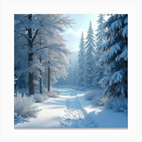 A Magical Snow Covered Forest With Sparkling, Frost Covered Trees 1 Canvas Print