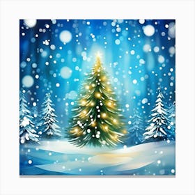 Abstract Digital Painting Of A Christmas Tree Branch Framed With Gently Falling Snowflakes Fir Tre (1) Canvas Print