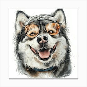 Husky Dog With Glasses 4 Canvas Print