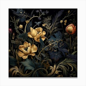 Golden Flowers and Buds on a dark background Canvas Print