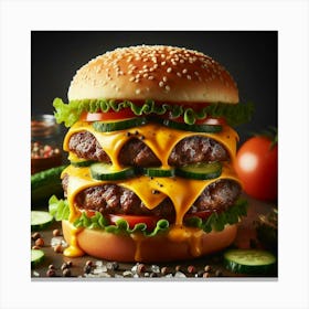 Burger With Cheese And Vegetables Canvas Print