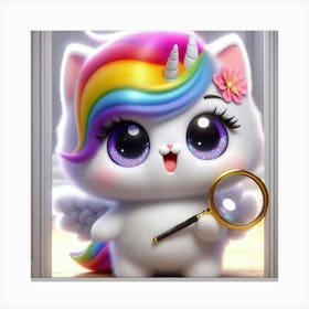 Unicorn Cat, caticorn With Magnifying Glass 7 Canvas Print