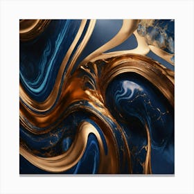 Abstract Dark Blue and Gold Marble Canvas Print
