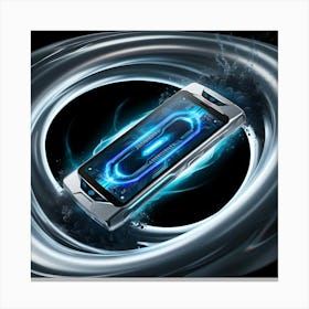 A Sleek, Silver Futuristic Mobile Phone With A Glowing Blue Circuit Board And Neon Lit Accents (5) (1) Canvas Print