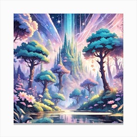 A Fantasy Forest With Twinkling Stars In Pastel Tone Square Composition 220 Canvas Print