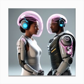 The Image Depicts A Stronger Futuristic Suit For Military With A Digital Music Streaming Display 11 Canvas Print