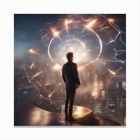 A Futuristic Energy Shield Protecting A City From An Incoming Meteor Shower 5 Canvas Print