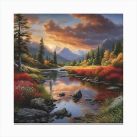 Sunset Over The River Canvas Print