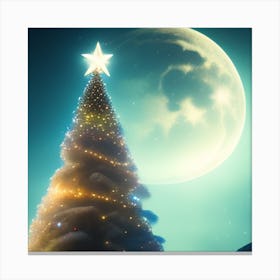 Christmas Tree In Front Of The Moon Canvas Print