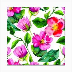Seamless Pattern With Pink Flowers 4 Canvas Print