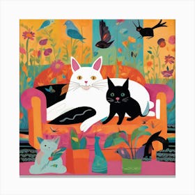 Cats On The Couch Canvas Print