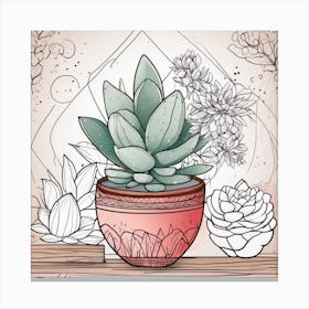 Succulents In A Pot Minimalistic Canvas Print