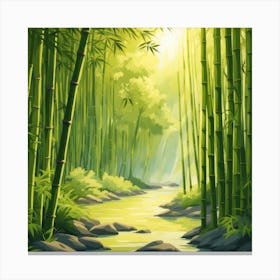A Stream In A Bamboo Forest At Sun Rise Square Composition 248 Canvas Print