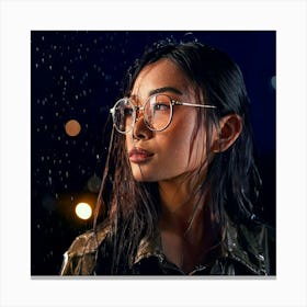 Firefly Dramatic Rain Soaked Portrait Of Woman With Glasses At Night 66487 Canvas Print