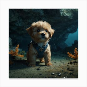 Puppy In The Ocean Canvas Print