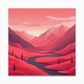 Misty mountains background in red tone 79 Canvas Print