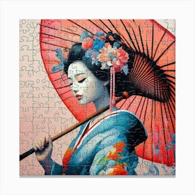 Abstract Puzzle Art Japanese girl with umbrella 1 Canvas Print