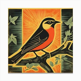 Retro Bird Lithograph Cedar Waxwing 2 Canvas Print