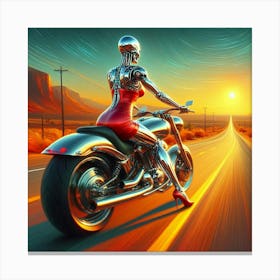 Robot Woman On A Motorcycle 1 Canvas Print