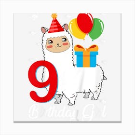 Kids 9 Year Old Gift 9th Birthday Girlns Funny Llama Alpaca Canvas Print