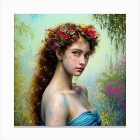 Girl With Flowers In Her Hair Canvas Print