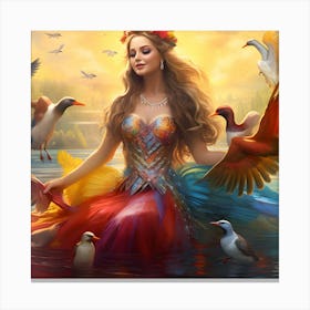 Mermaid And Birds Canvas Print