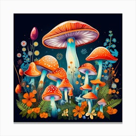 Mushrooms In The Forest 30 Canvas Print