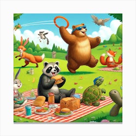 Animal Picnic Party Wall Print Art Canvas Print