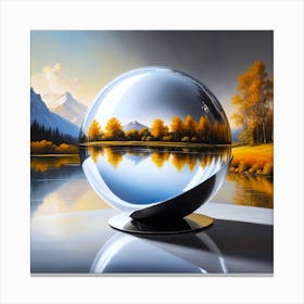 A Glas Ball Construction At A Lake With Autumn Nature And Reflection Canvas Print