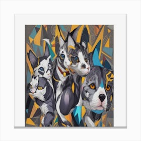 Cats On A Geometric Background Canvas Print