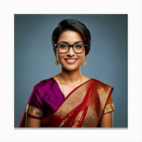 Firefly Indian, Businesswoman, Confident, 30s, Formal, Saree, Modern Twist, Short Hair, Styled Hair, (10) Canvas Print