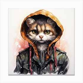 Watercolour Cartoon Ringtail Cat In A Hoodie 2 Canvas Print