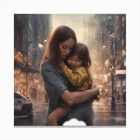 Mother And Child In The City Canvas Print