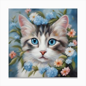 Cat With Flowers Canvas Print