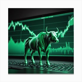 Stock Market Bull Market Trading Up Trend Of Graph Green Background Rising Price 3 Canvas Print