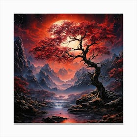 Red Tree In The Moonlight Canvas Print