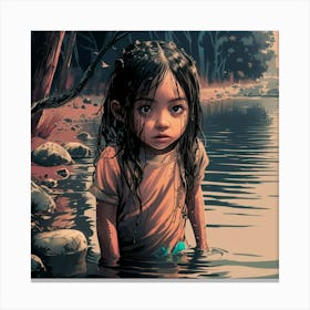 Little Girl In Water Canvas Print