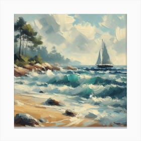 Sailboat On The Beach, Acrylic Painting Style 12 Canvas Print