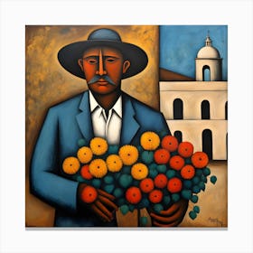 Man With Flowers Canvas Print